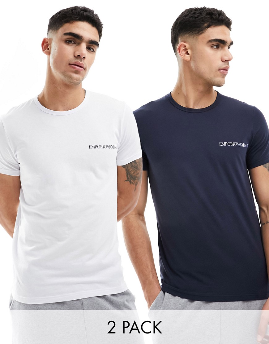 Emporio Armani Bodywear 2 pack t-shirts in navy and white-Multi