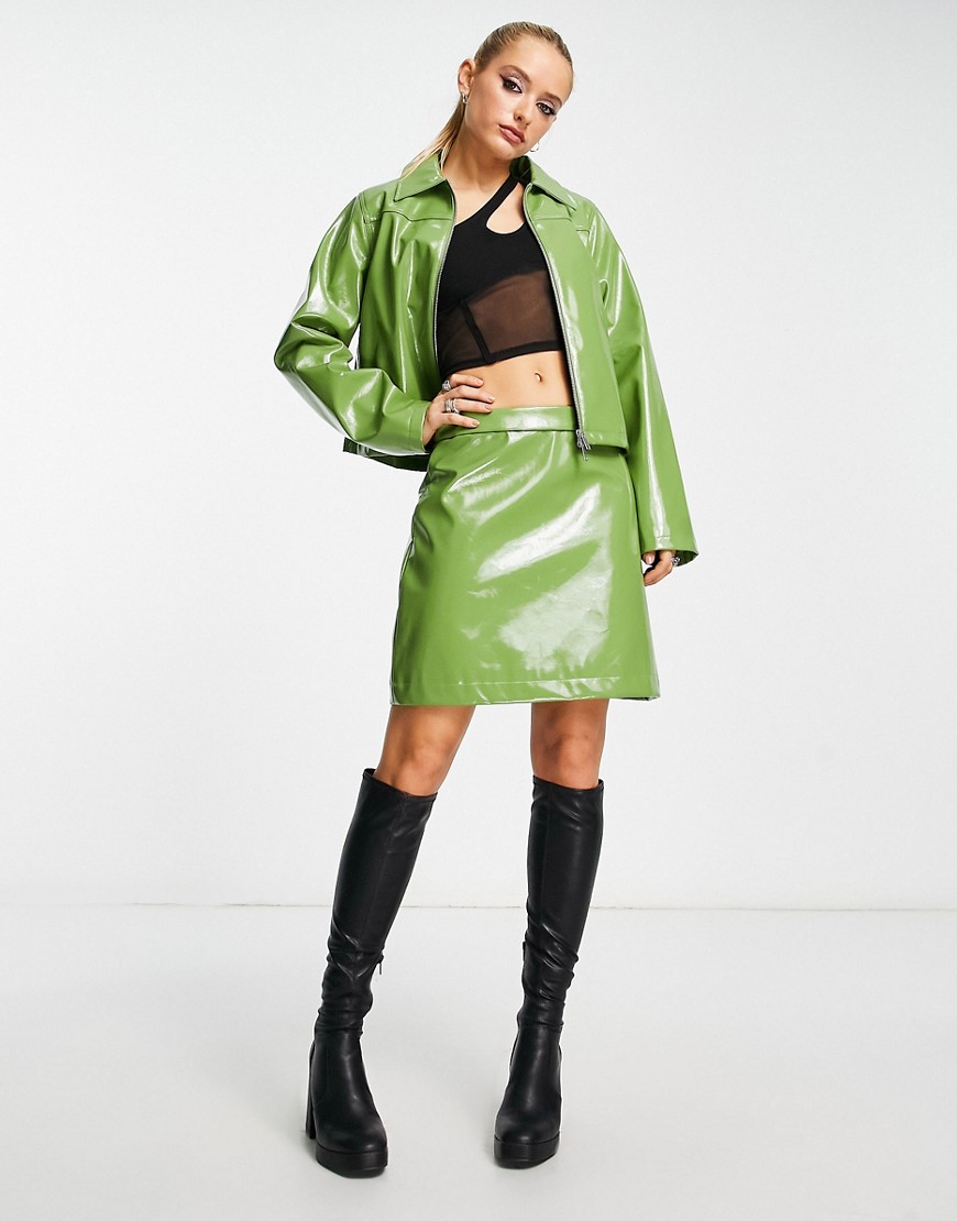 Envii a-line mini skirt in green PU co-ord