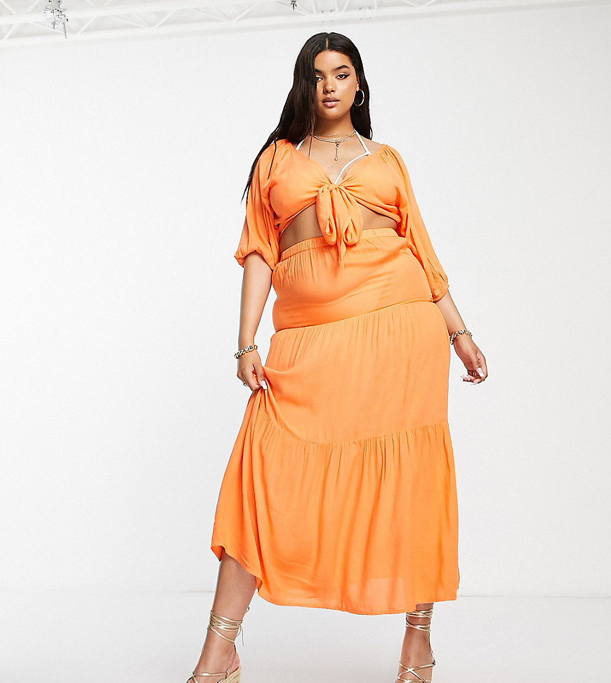 Esmee Plus Exclusive tiered maxi skirt co-ord in orange