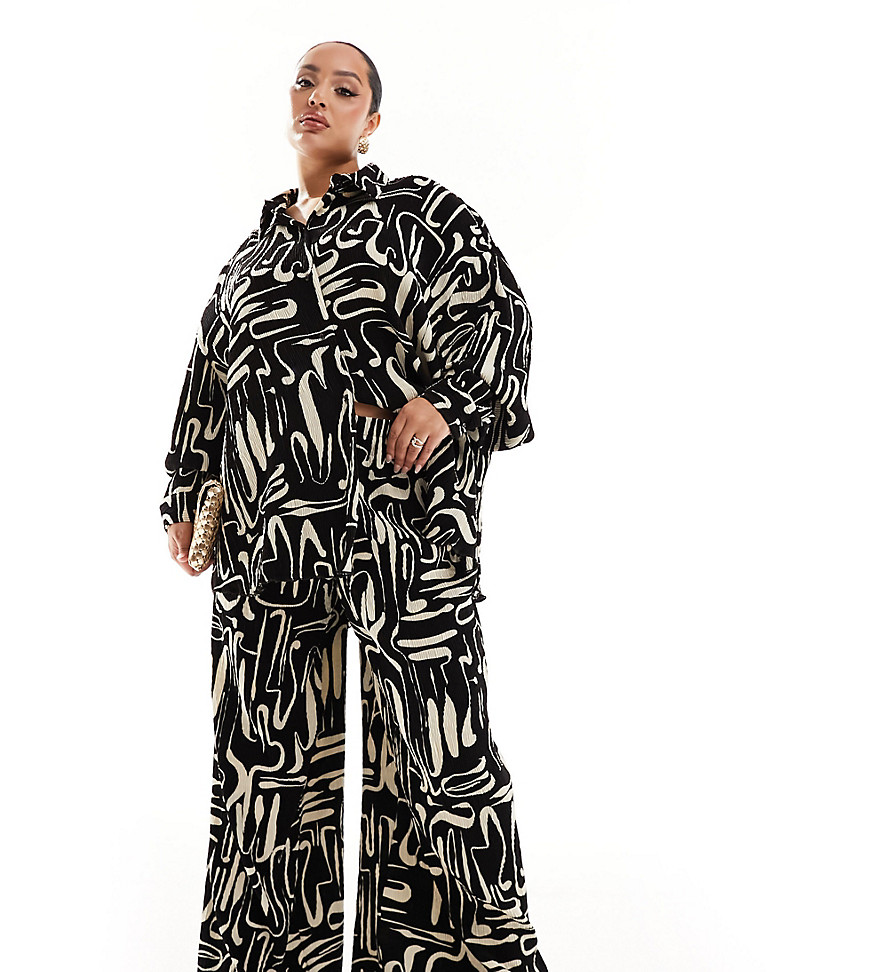 Extro & Vert Plus plisse trousers in abstract print co-ord-Black