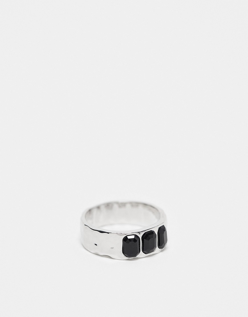 Faded Future black crystal band ring in silver