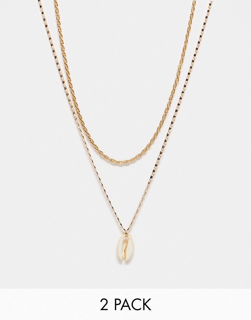 Faded Future pack of 2 rope and shell pendant necklace in gold