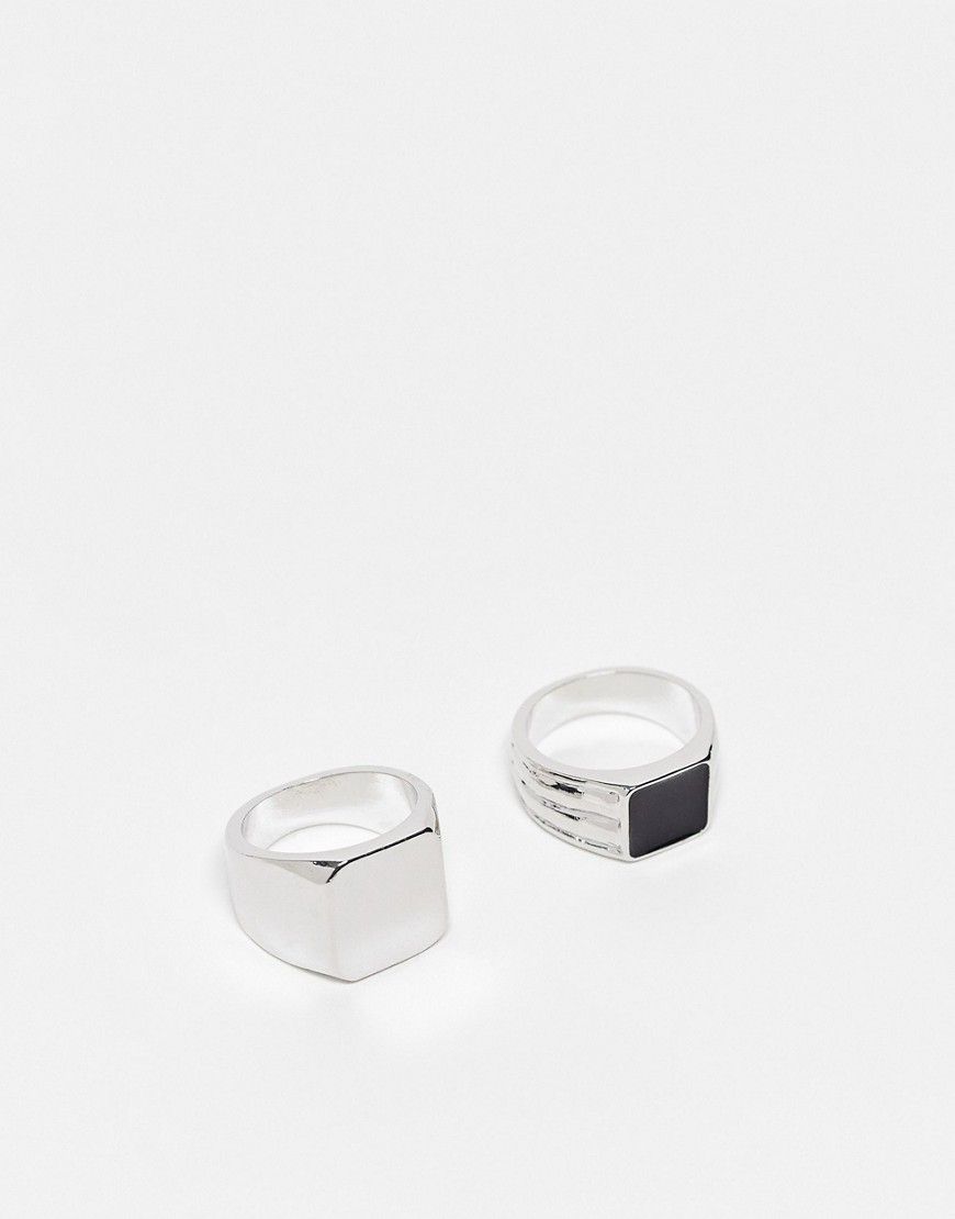 Faded Future pack of 2 signet rings in silver