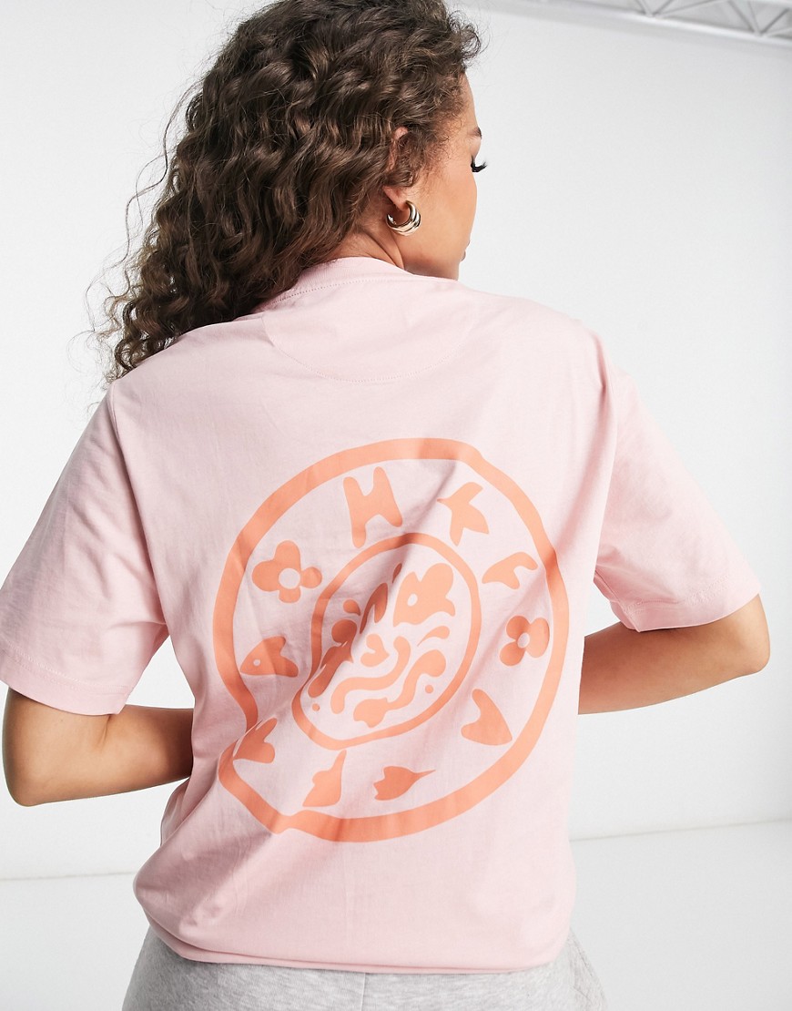 Farah Jeff boyfriend fit t-shirt in mid pink with back print
