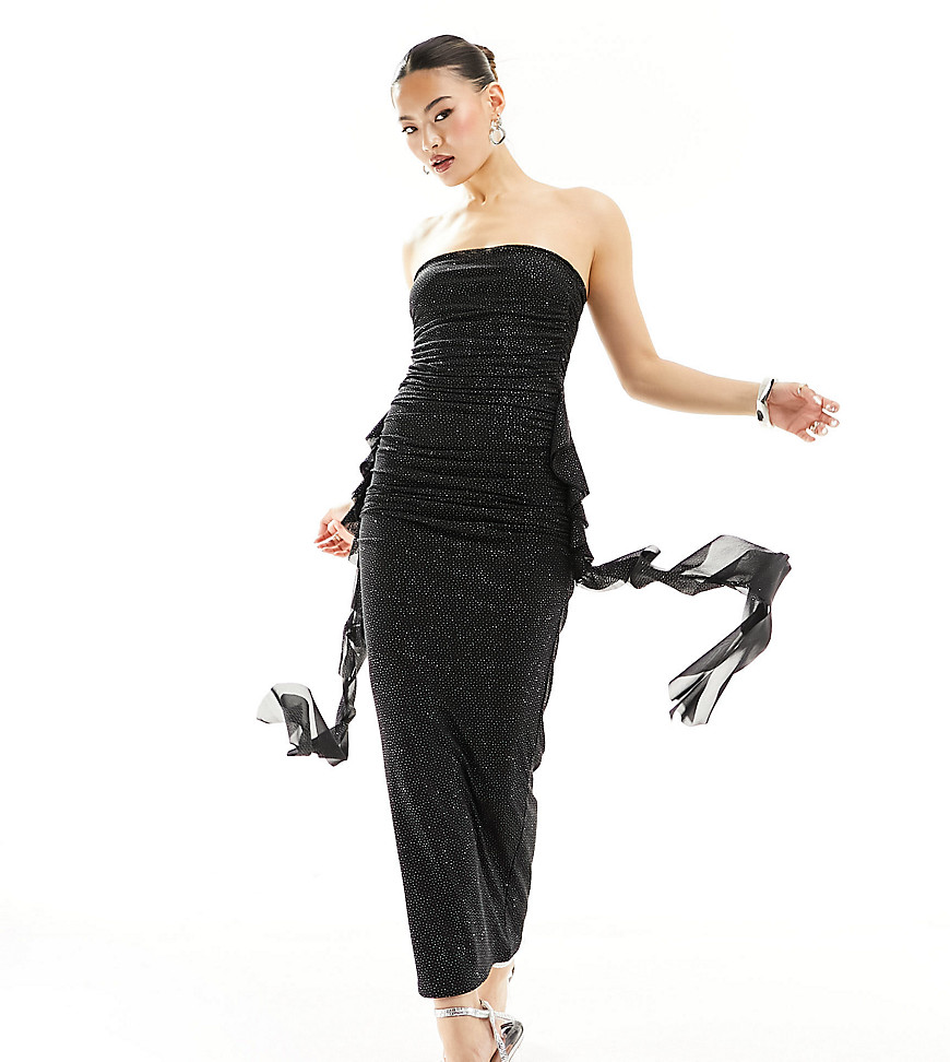 Fashionkilla glitter bandeau ruched maxi dress in black