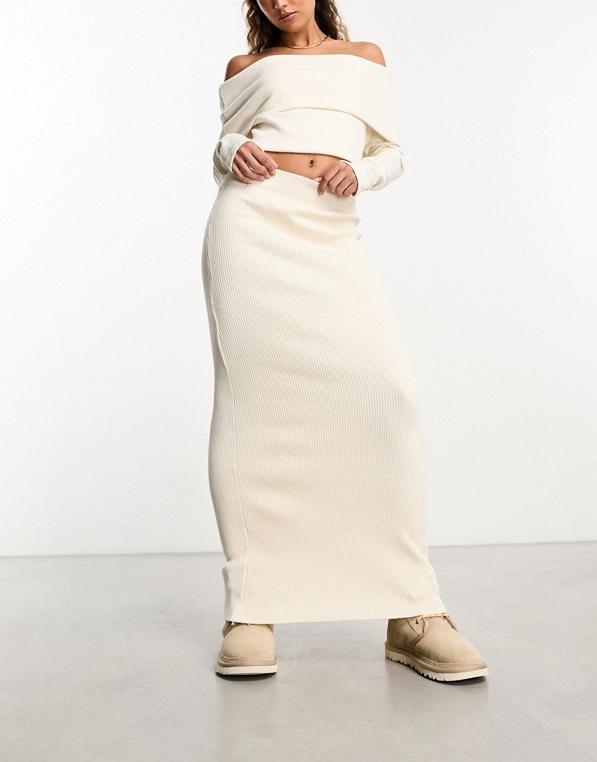 Fashionkilla knitted maxi skirt in cream-White