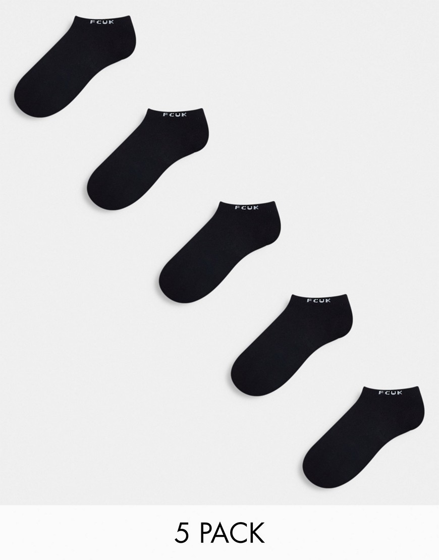 FCUK 5 pack trainer socks in black