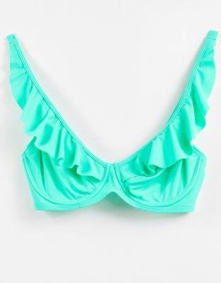 Figleaves Rene Underwired Frill Bikini Top In Aqua ASOS