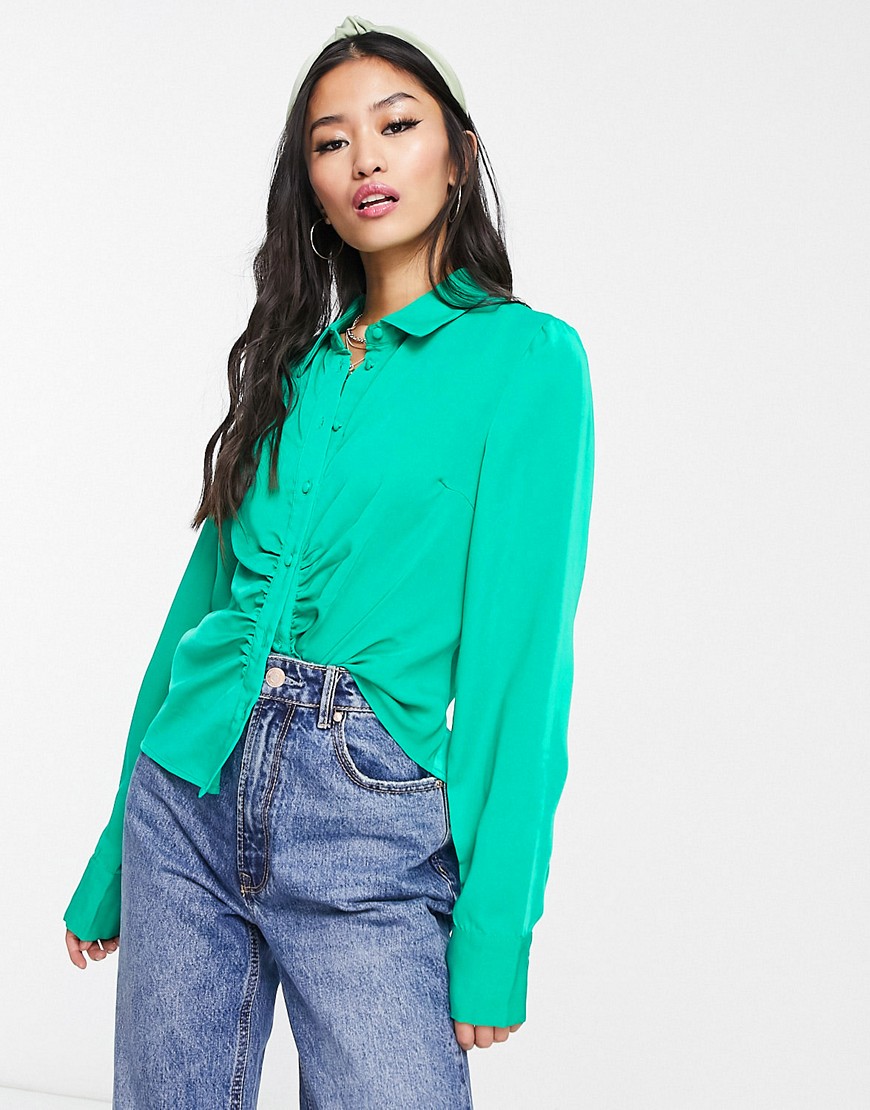 Fire & Glory Selma rouched front shirt in green