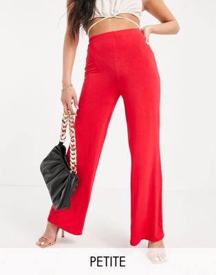 Flounce London Petite basic high waisted wide leg pants in red - Click1Get2 Black Friday