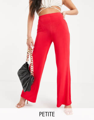 Flounce London Petite basic high waisted wide leg pants in red - Click1Get2 Promotions