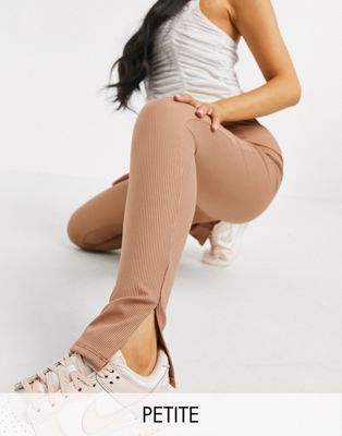Flounce London Petite narrow ribbed leggings with side slit in taupe - Click1Get2 Black Friday