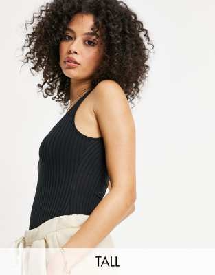 Flounce Tall scoop back and front neck bodysuit in black - Click1Get2 Sale