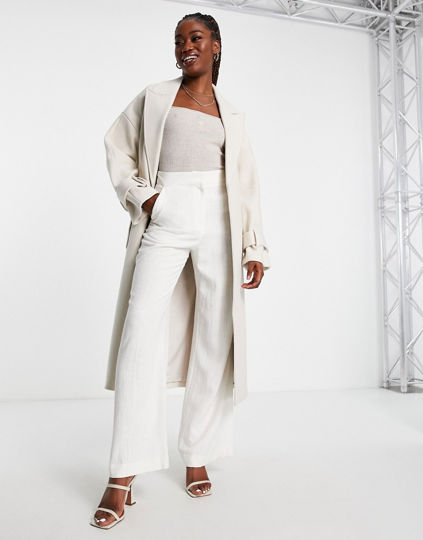 Forever New belted wrap coat in cream-White