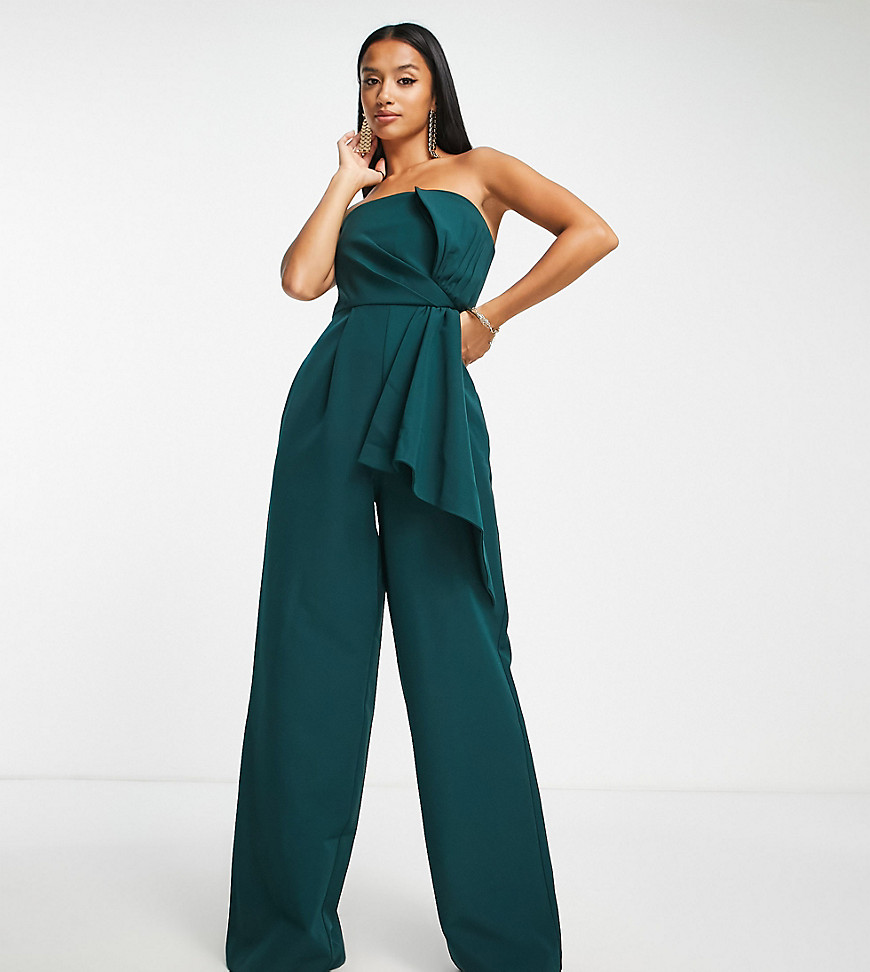 Forever New Petite bandeau bow drape jumpsuit in emerald-Green