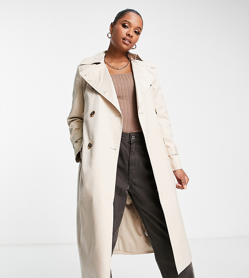 Forever New Petite trench coat with tie belt in stone-Neutral