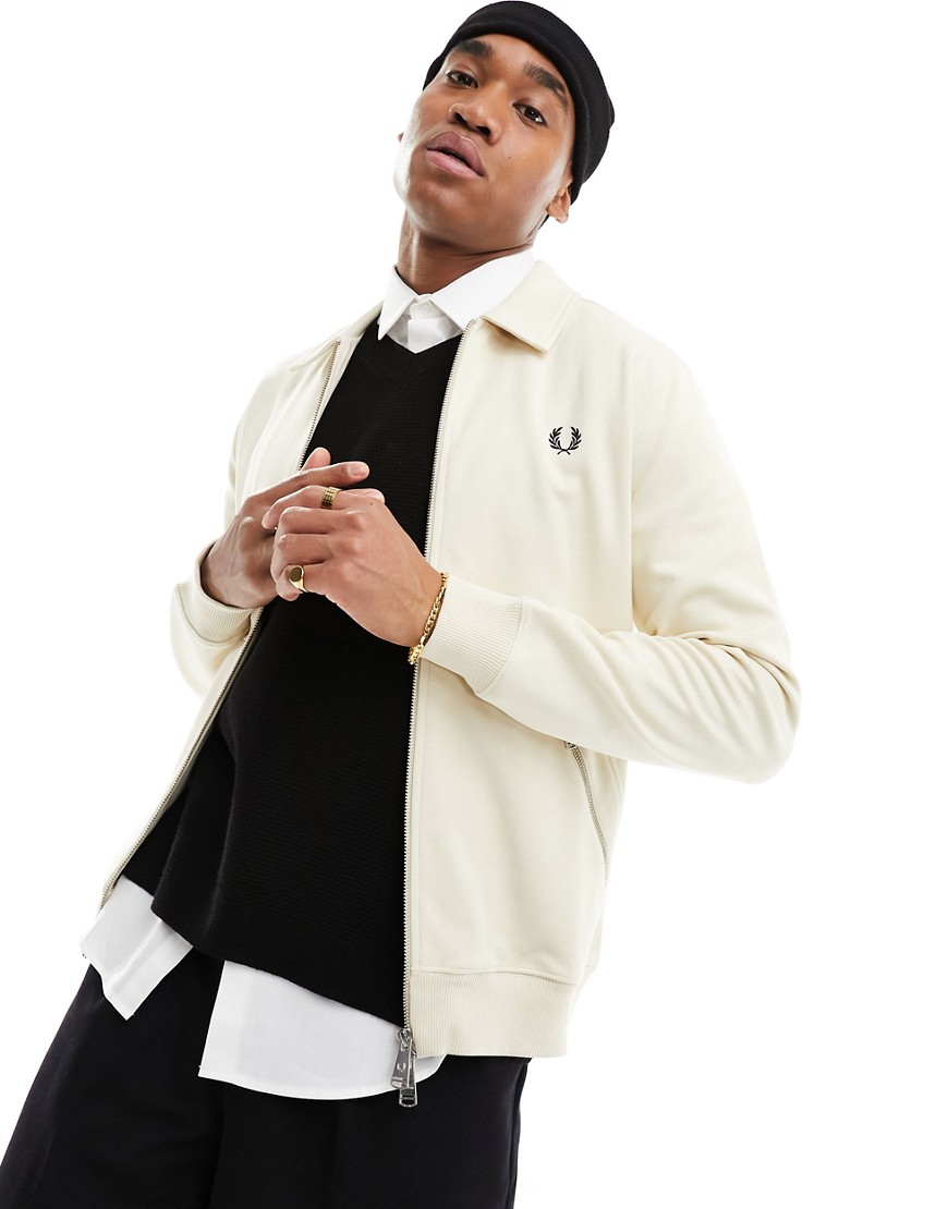 Fred Perry jersey zip through jacket in beige-Neutral