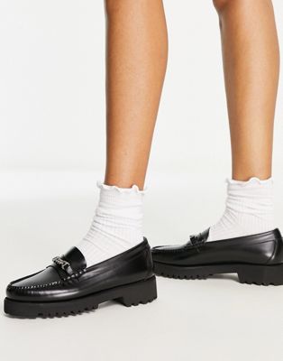 leather loafer with chain detail in black