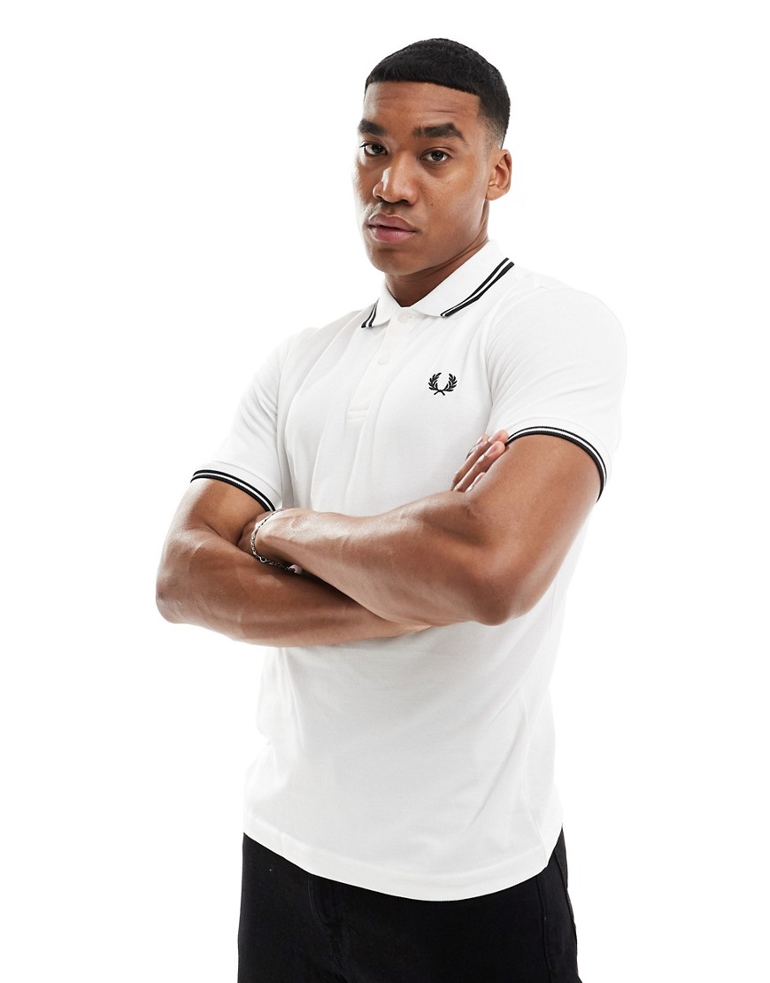 Fred Perry tipped polo shirt in white