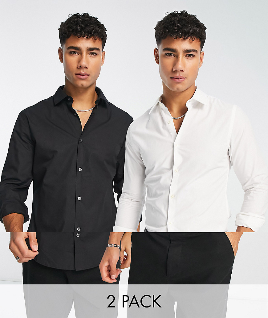 French Connection 2 pack formal shirts in white and black