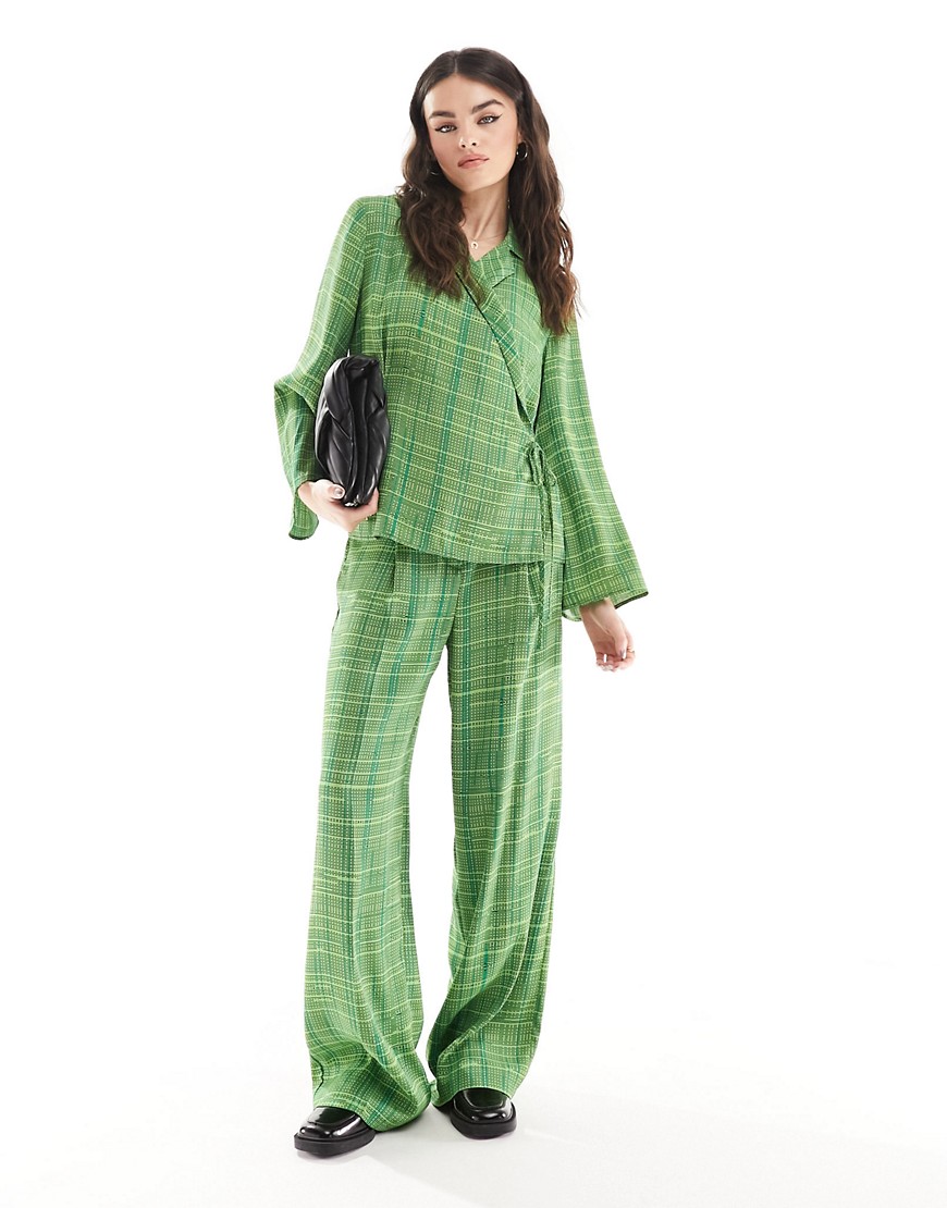 French Connection Carmen crepe trouser in green check co-ord