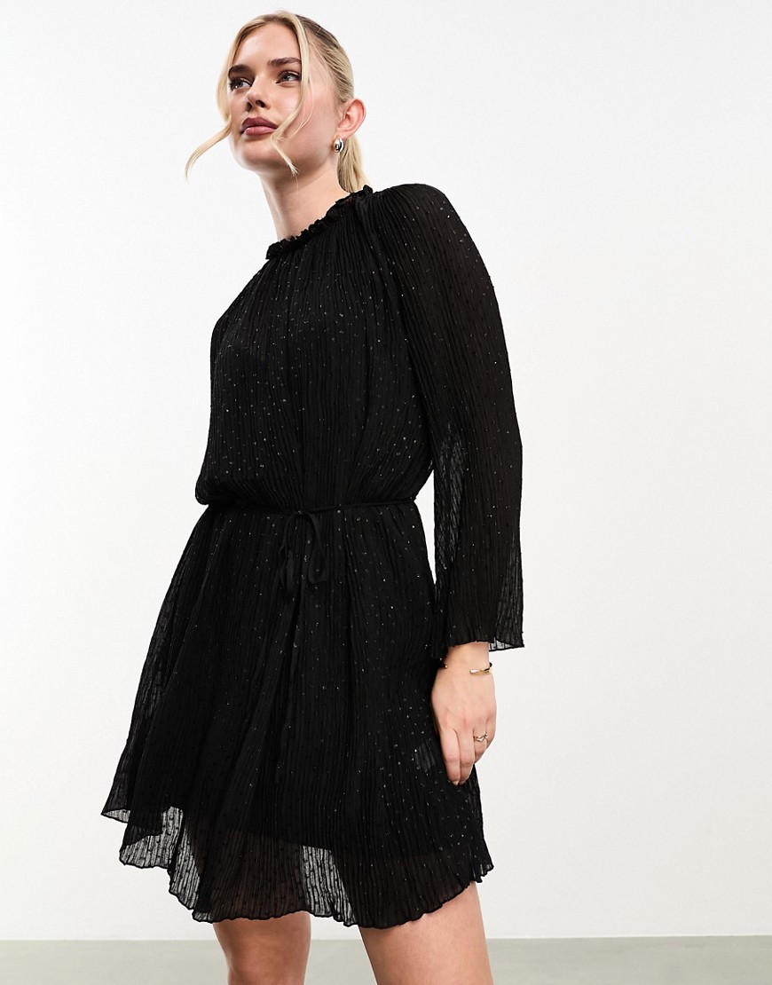 French Connection chiffon mini swing dress in black