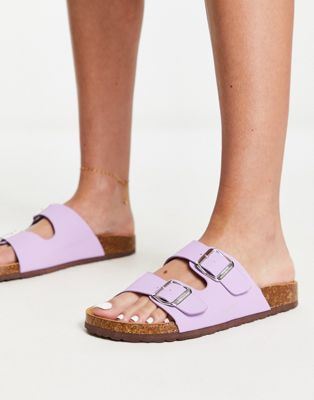double buckle flat sandals in lilac
