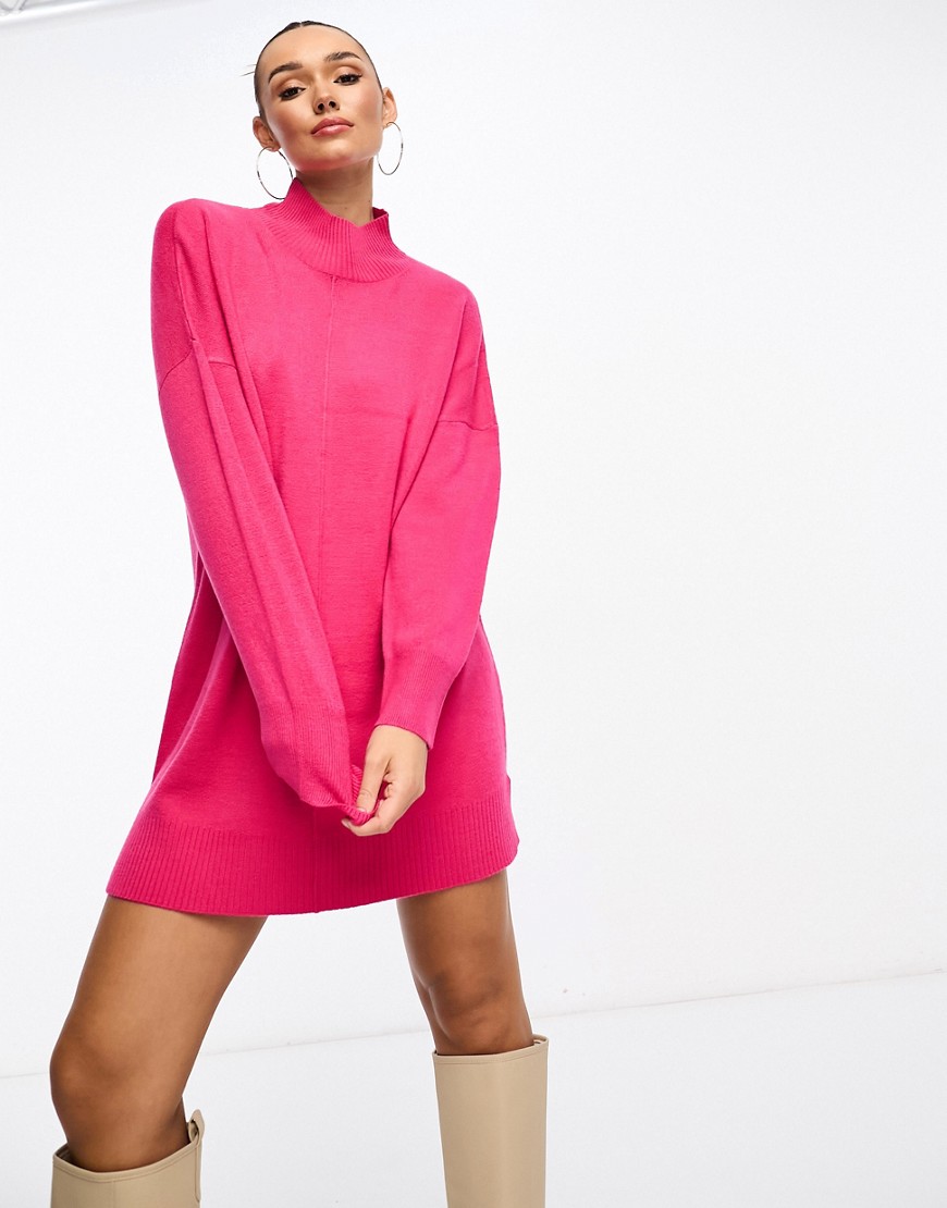 French Connection front seam knitted roll neck dress in pink