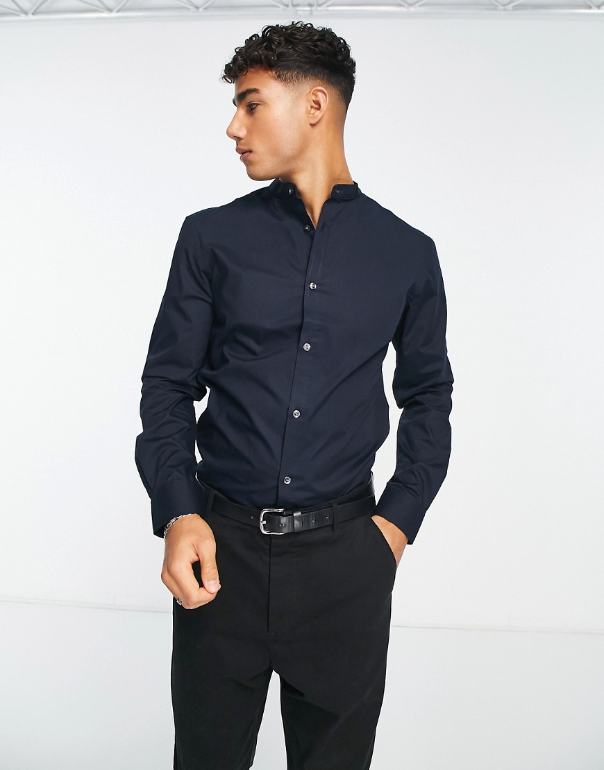 French Connection grandad collar shirt in navy