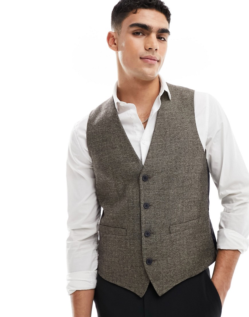French Connection herringbone suit waistcoat in tan-Neutral