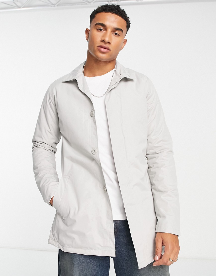 French Connection lined funnel neck mac jacket in stone-Neutral