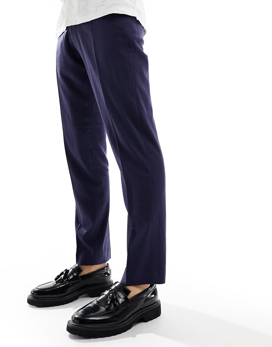 French Connection linen formal smart trouser in blue