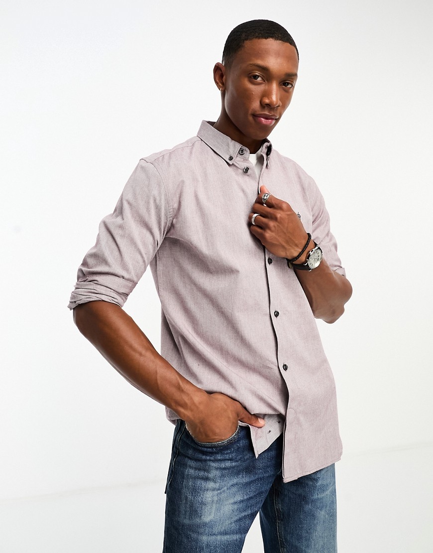 French Connection long sleeve oxford shirt in burgundy-Red
