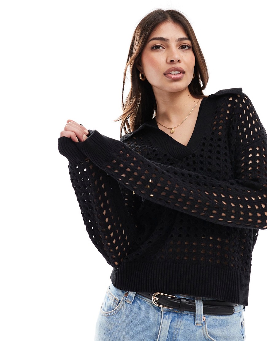 French Connection Manda pointelle top in black