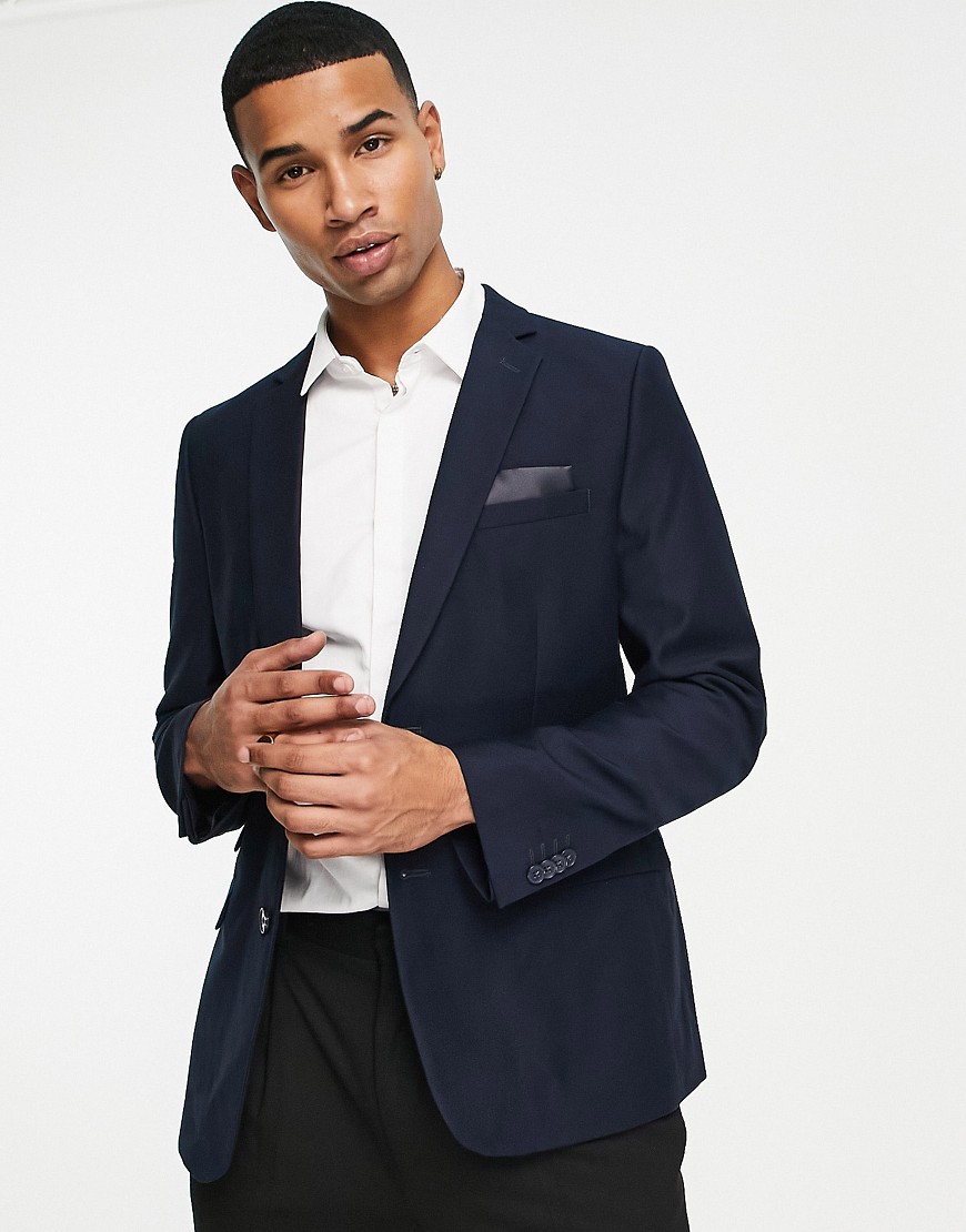 French Connection plain slim fit suit jacket in navy