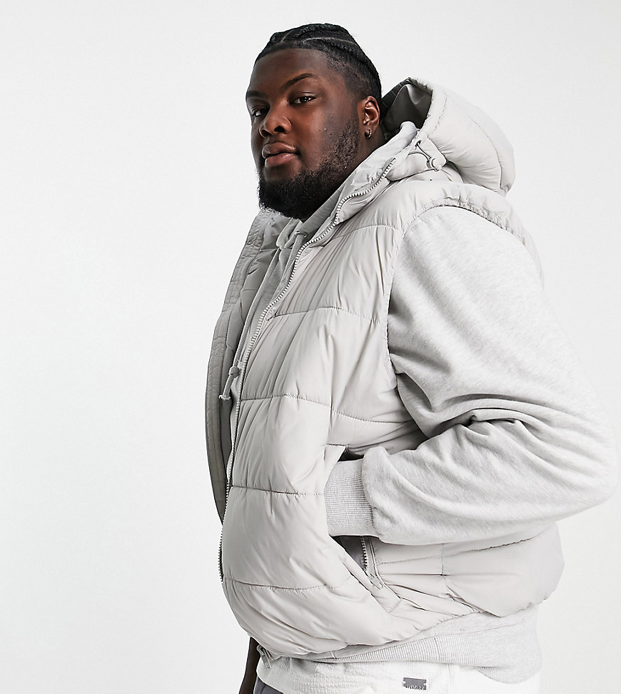 French Connection Plus puffer gilet with hood in light grey