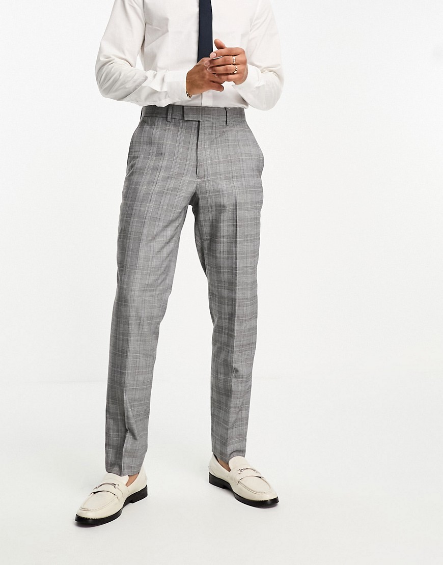 French Connection prince of wales check suit trouser in mid grey