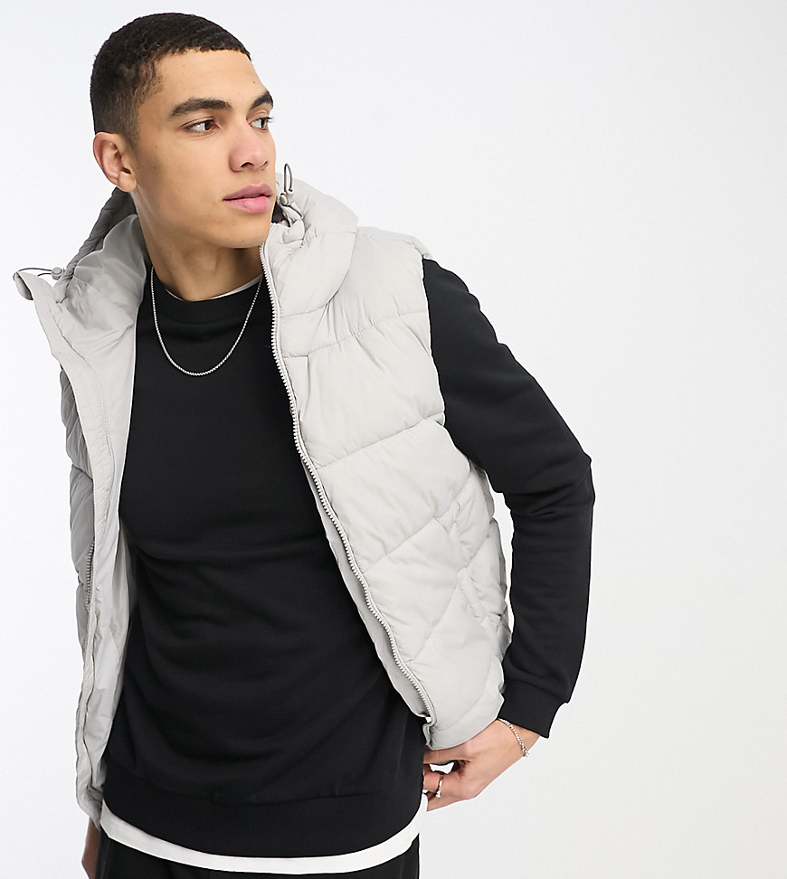 French Connection Tall puffer gilet with hood in light grey