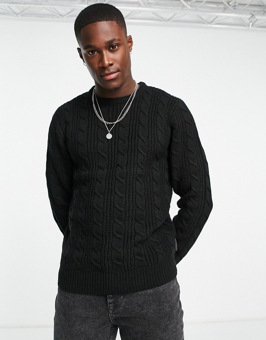 French Connection wool mix cable crew neck jumper in black