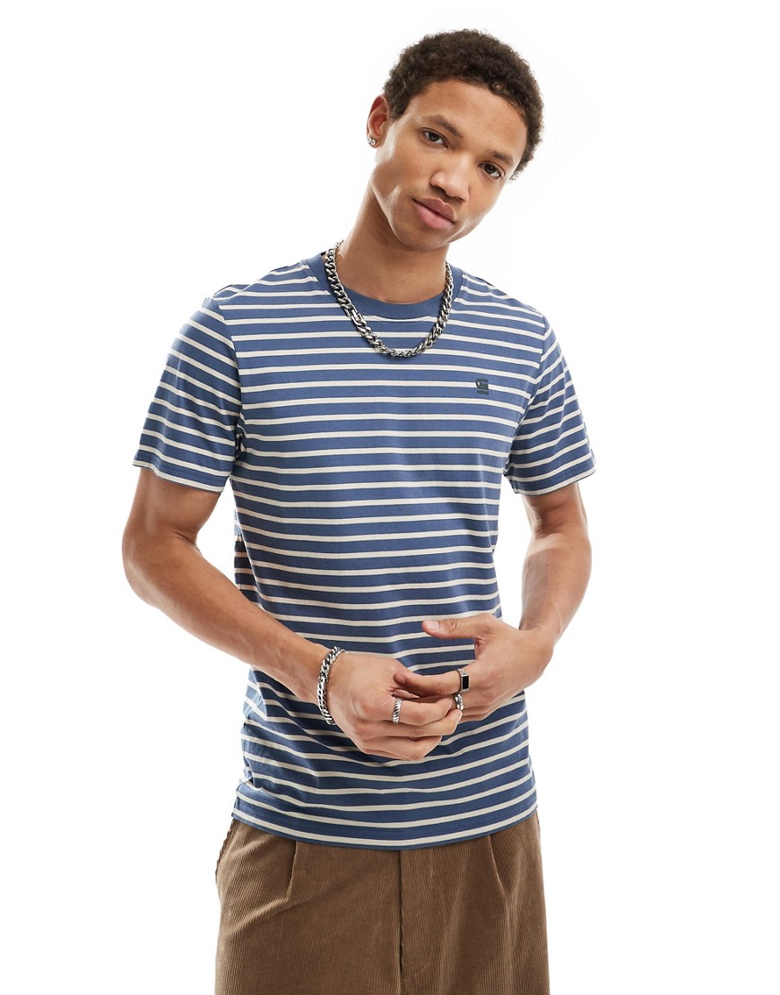 G-star slim fit t-shirt in white and blue horizontal stripes-Multi