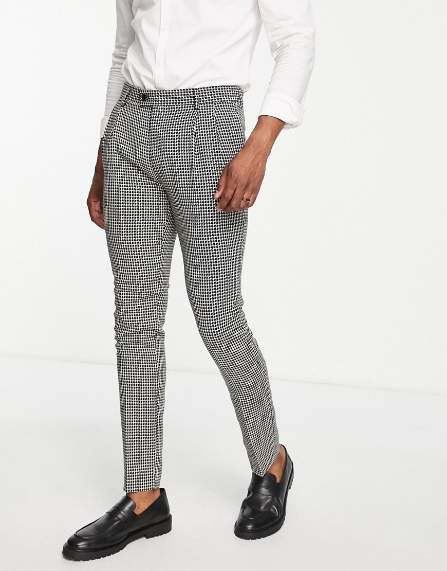 Gianni Feraud skinny fit suit trousers in herringbone black and white