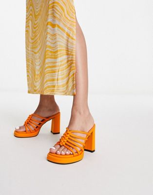 caged heeled sandals in orange