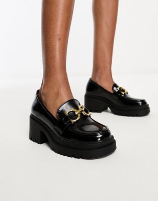 chunky mid heeled loafers with buckle in black