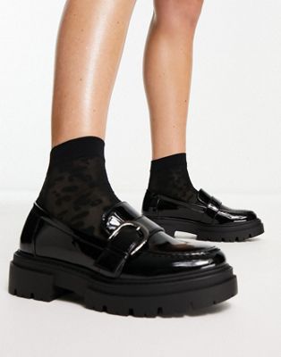Exclusive chunky buckle loafers in black patent