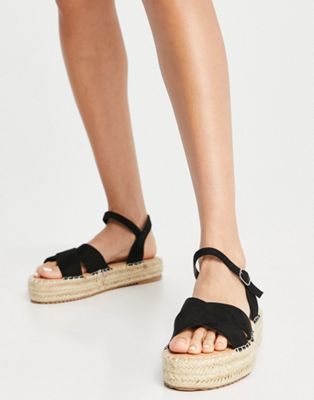 flatform espadrille sandals in black