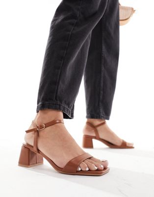 low block heeled sandals in tan