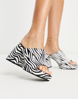 platform heel mule sandals in zebra