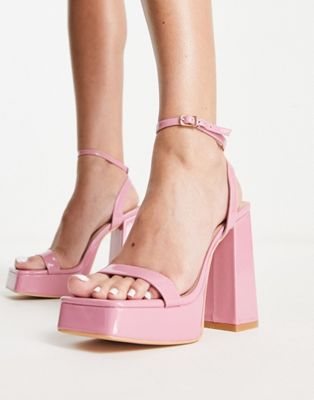 platform heel sandals in pink patent