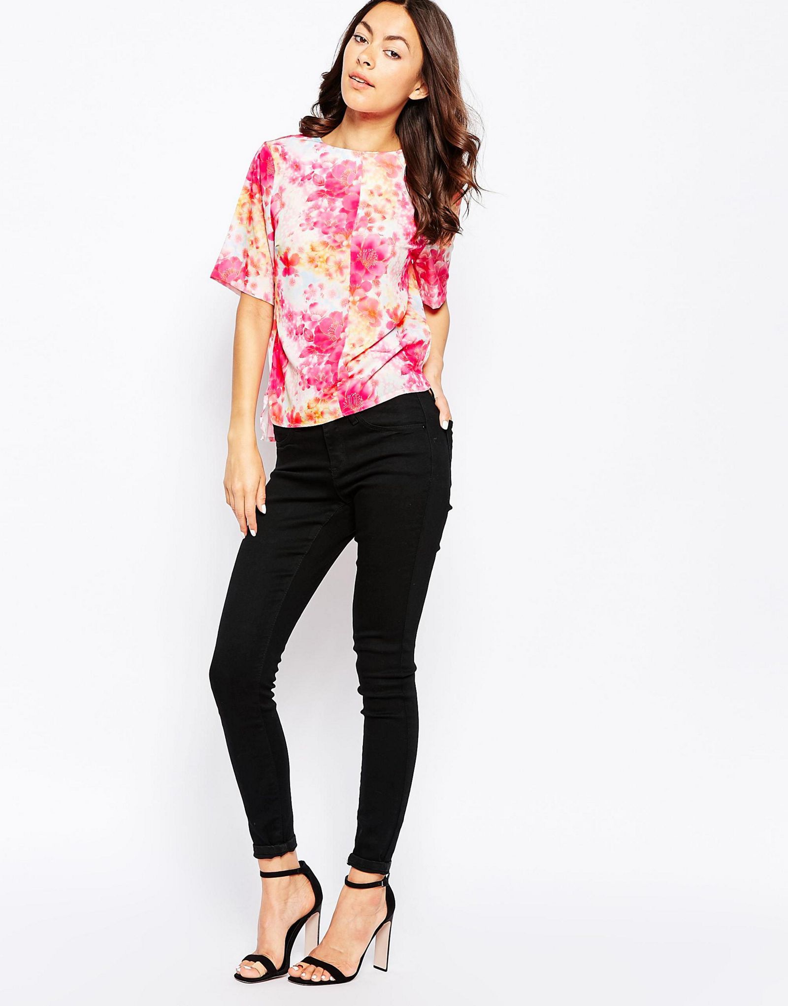 Glamorous Top in Watercolour Blossom Print