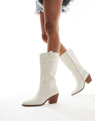 western knee boots in off white micro